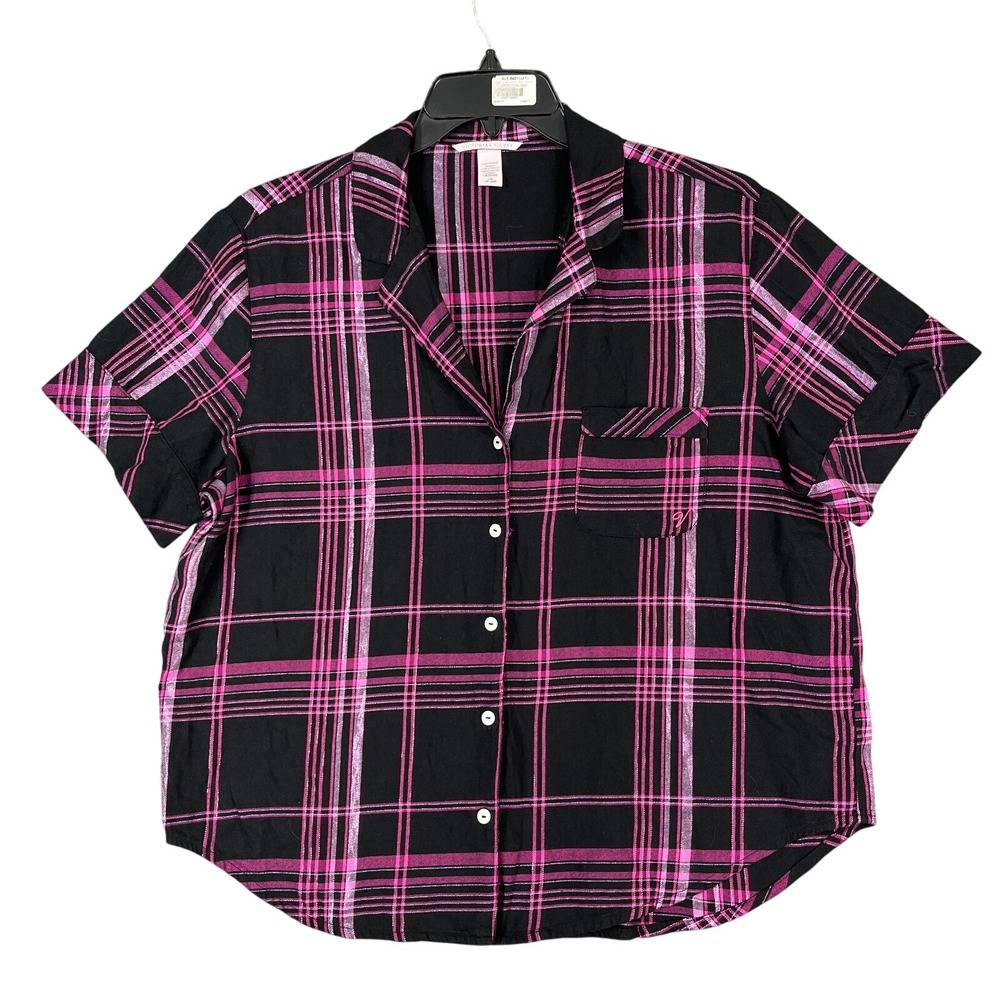 Victoria's Secret Pajama Top Womens L Plaid Sleepwear Lounge Relaxed Fit Pjsโ